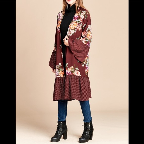 Other - Burgundy floral print kimono